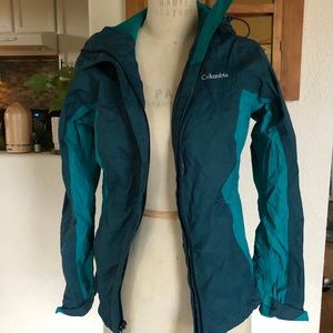 Turquoise Colombia rain jacket